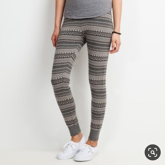 ROOTS fair isle striped knit sweater leggings warm grey xs - Picture 1 of 10
